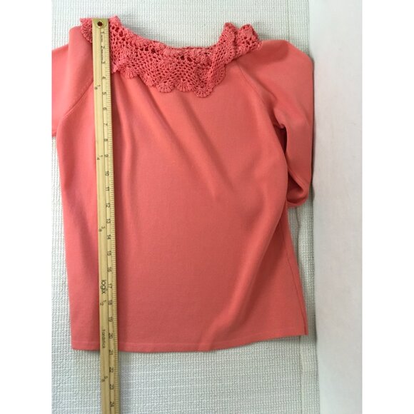 J A C Womens Top Size XS Knit Coral 3/4 Sleeve Top With Crochet Neckline - Picture 12 of 14